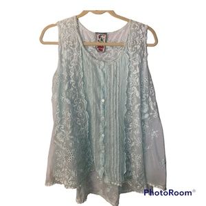 Women's Sleeveless Lace Top - Light Blue